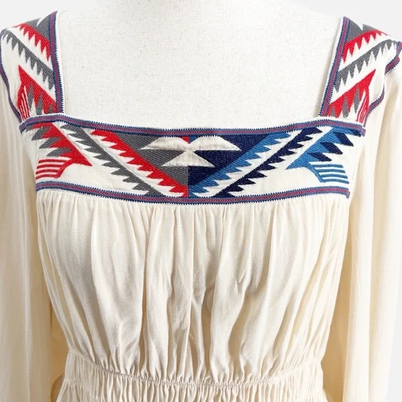 Ariat Chimayo Jacquard Embroidered Peplum Top in Buttercream - Size Large - Picture 3 of 8